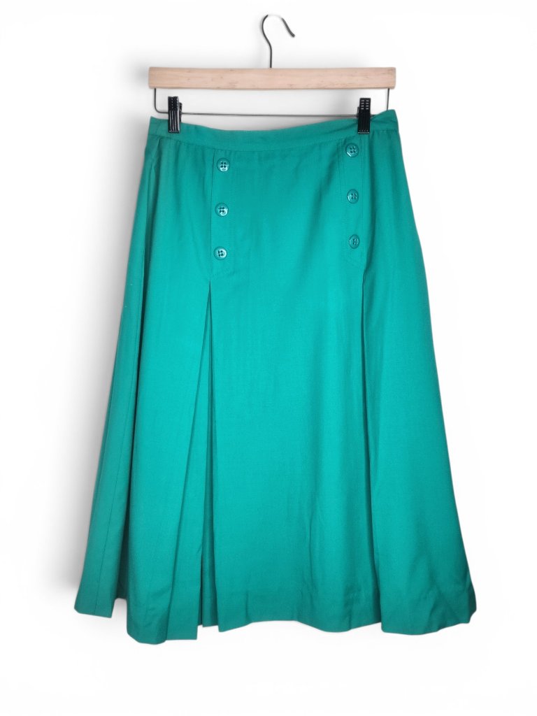 1980s Vintage Pleated Wool Skirt In Green